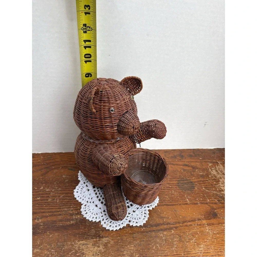 Vintage Chinese Woven Wicker Basket Planter Bear 9